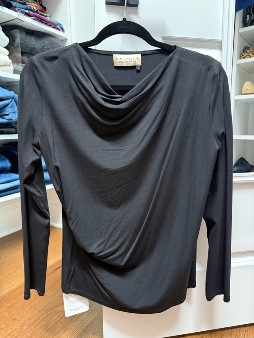 MM Lafleur Black Long Sleeve Draped Top